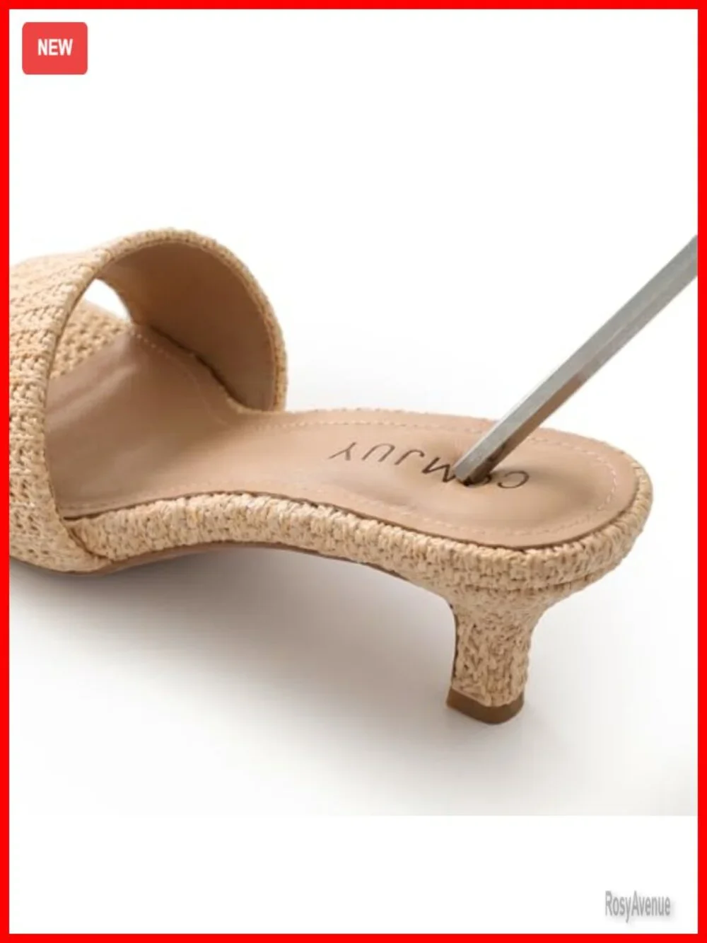 Raffia Kitten Heel Sandals Comfortable 2 Inch Square Toe Slide Summer Heels